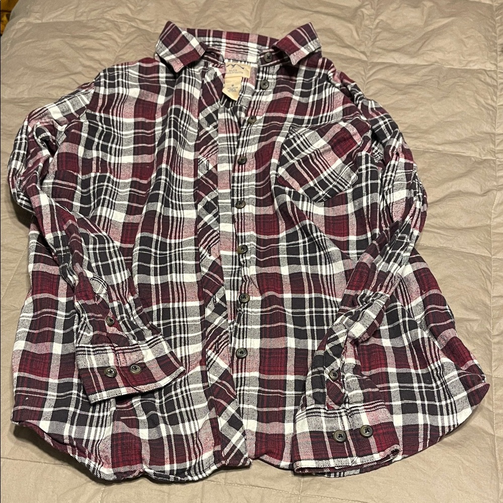 Plaid womens Shirt - Maroon black and White